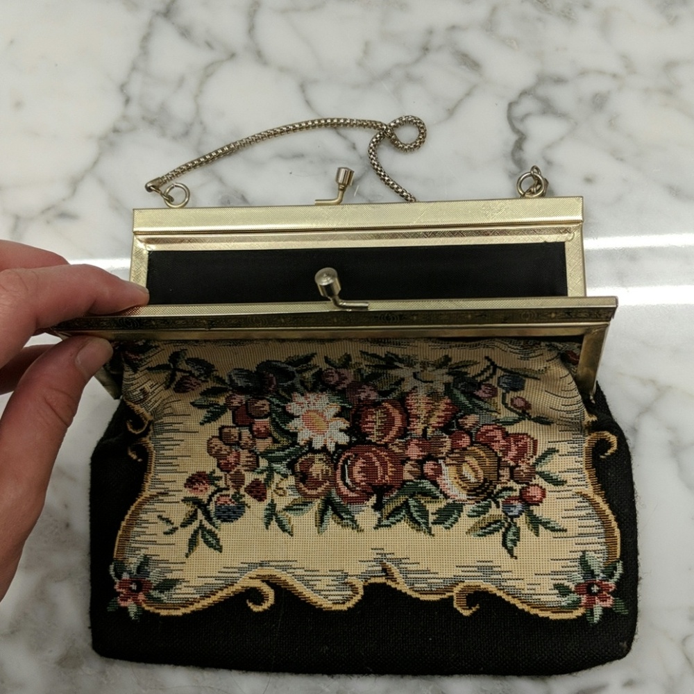 90sVINTAGE Mini Gold Tone Floral Handbag - Picture 4 of 5